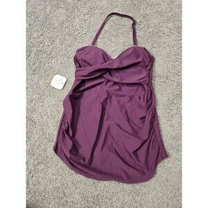 Nwt Isabel Maternity Bandeau Tankini Swim Top Halter Ruching Eggplant Medium